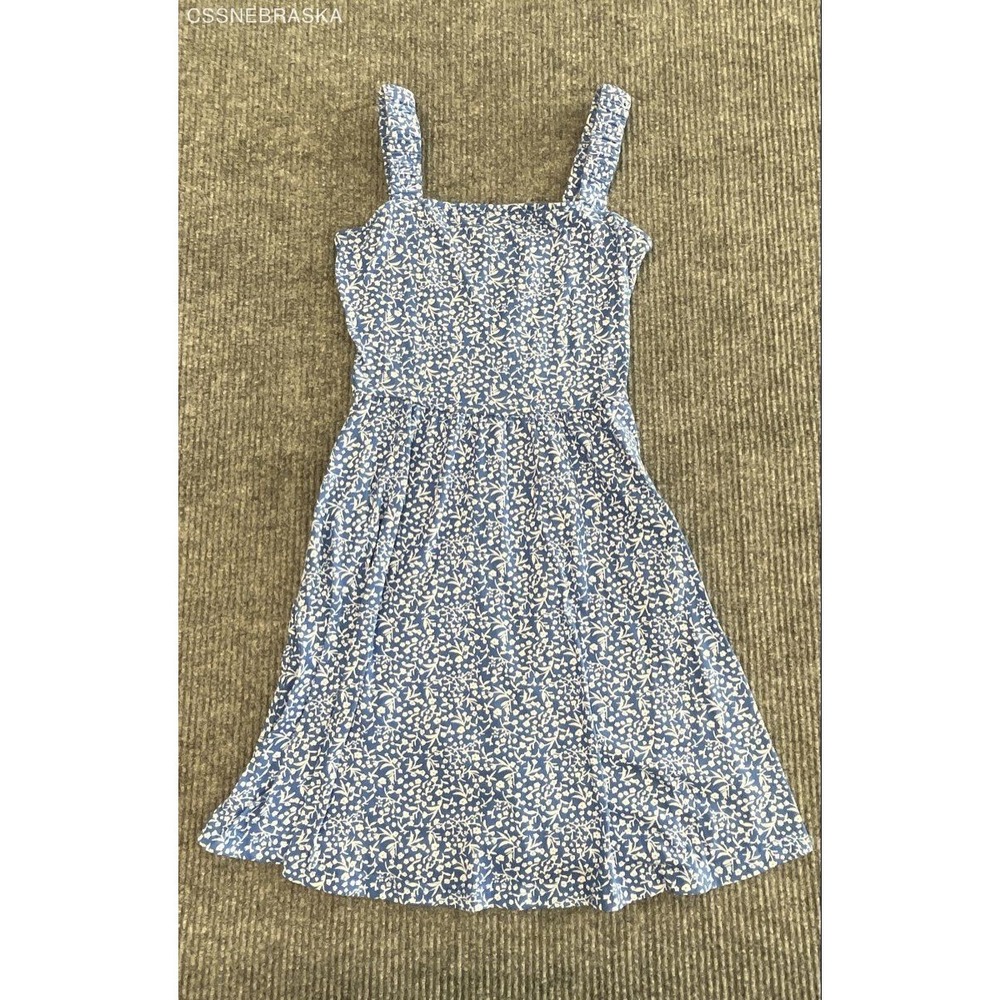 HUHOT Women's Blue White Floral Print Sleeveless Fit and Flare A-Line Dress Sz S